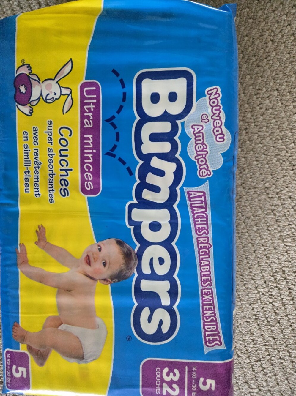 Bumpers Kids Diapers - Blue, Yellow, Purple